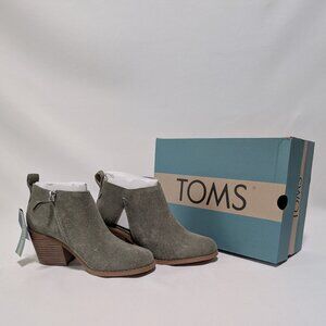 New Toms Lea 3" Heel Booties Boot Vetiver Grey Gray Neutral Suede Women's Size 5